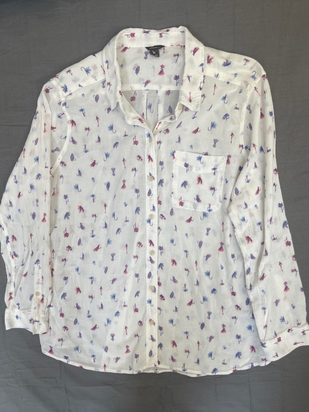 Eddie Bauer Women's Long-Sleeve Gauzy Cotton Shirt with Fishing-Fly Design